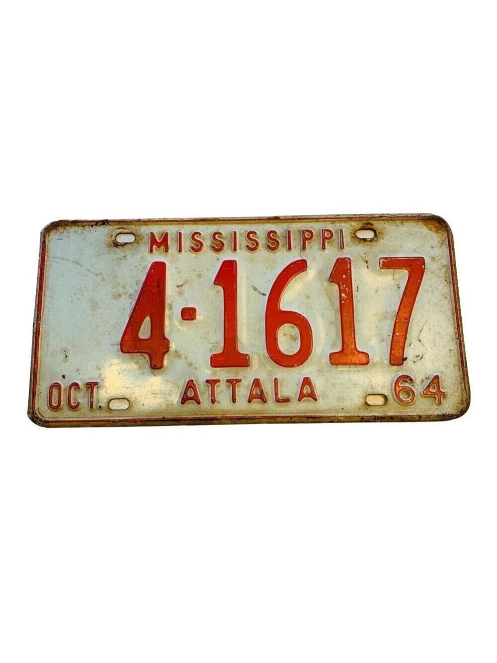 Old Antique Vintage Mississippi License Plate Car Tag 1964 Attala Magnolia